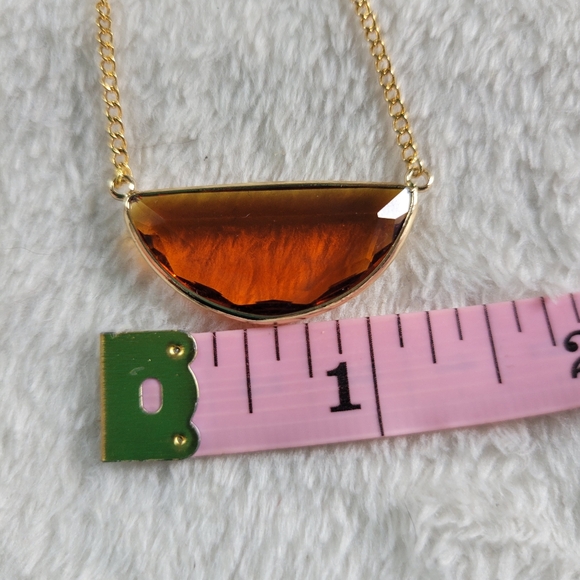 Melania Clara | NWOT Elegant Gold/Amber Half Moon Crystal Pendant Necklace - Picture 8 of 10